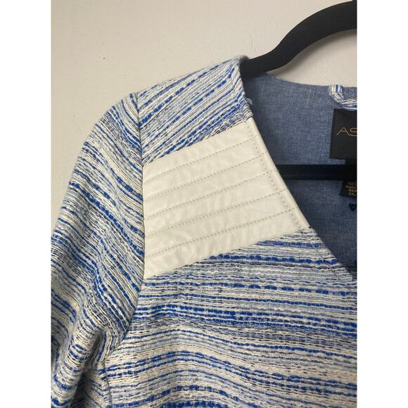 AS BY DF JACKET XS BLAZER GOLDIE BLUE CHAMBRAY MARLED IVORY WHITE LEATHER - Picture 13 of 15